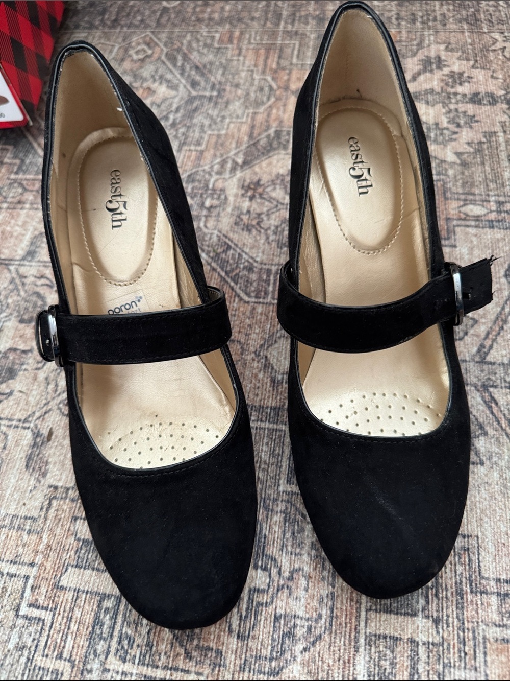 East 5th Black Mary Jane Heels with Buckle Strap